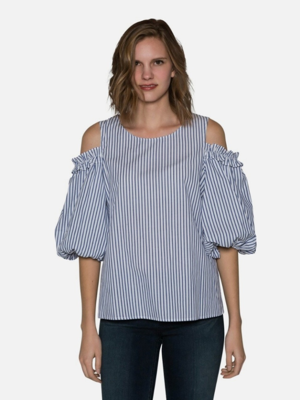 Velvet by Graham & Spencer Bruna Striped Cold Shoulder Puff Sleeve Top Blouse XS